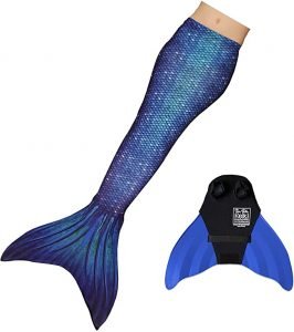 realistic looking mermaid tail in dark blue