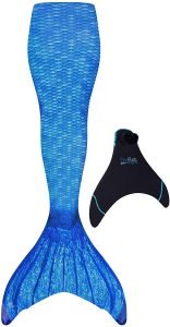 realistic looking mermaid tail in ocean blue