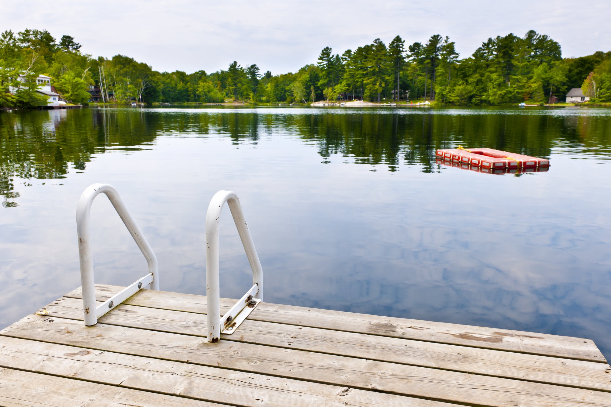 boating pier with inflatable dock in lake
