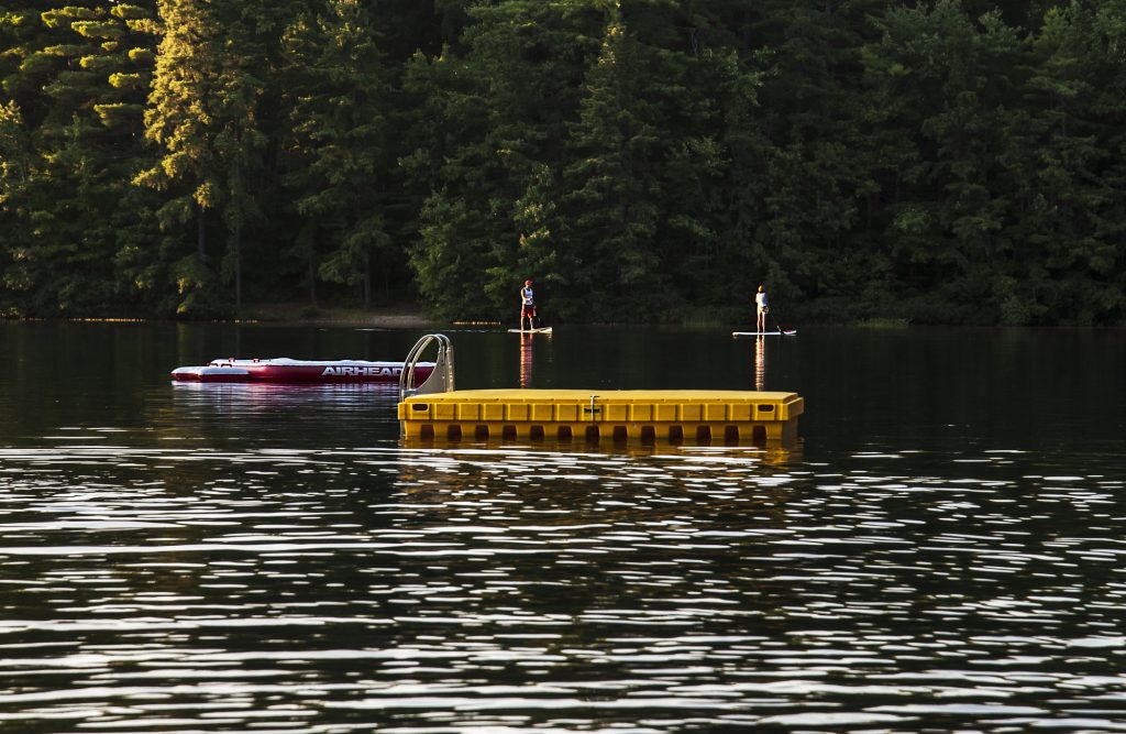 inflatable dock on a lake